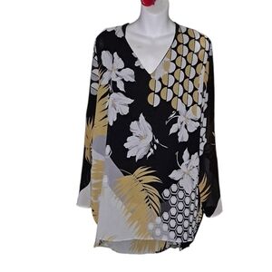 Floral and Geometric Black and Gold Women's Top